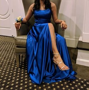 Royal blue satin prom dress
